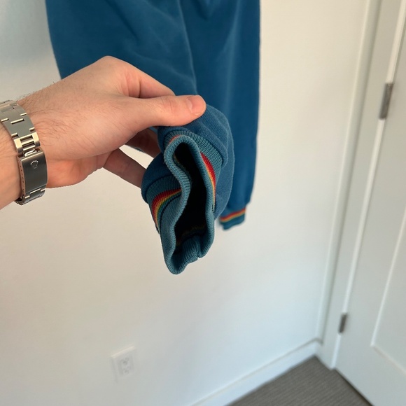 Aviator Nation Blue Joggers Zipper Pockets Size Medium Rainbow Cuffs - Picture 13 of 14